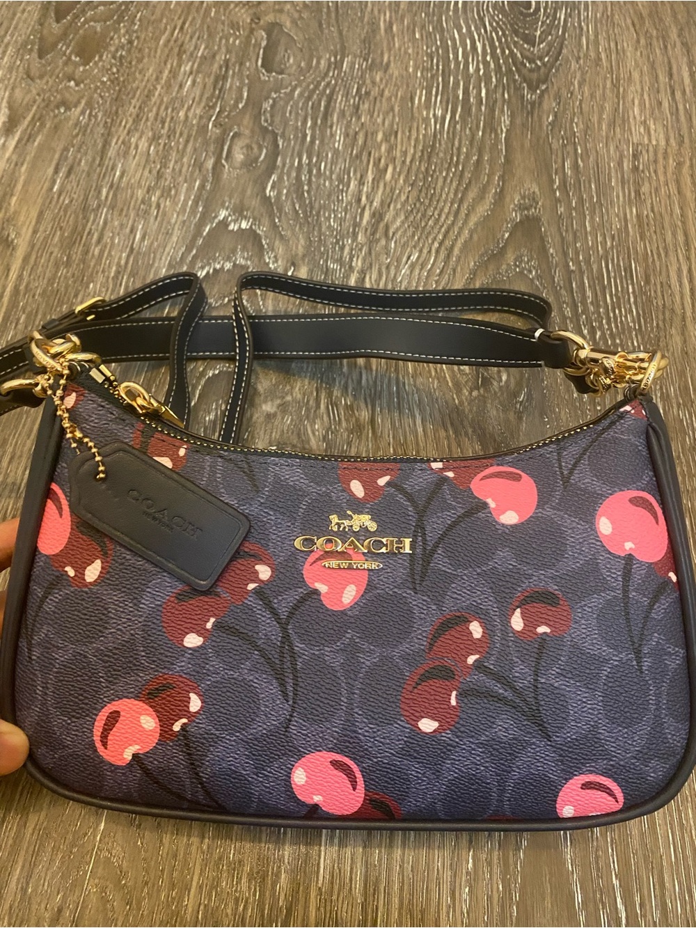 COACH Teri shoulder bag Cherry Print in Navy and Pink